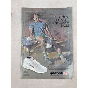 Vintage 1986 Reebok Because Life Is Not A Spectator Sport Paper Print Ad